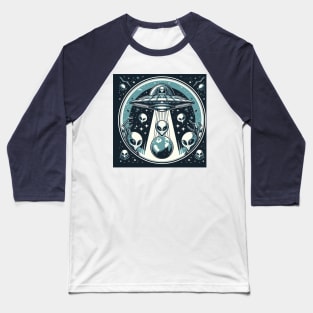 Grey Aliens in a UFO Baseball T-Shirt